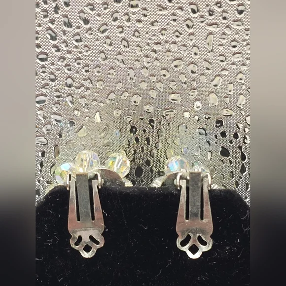 Vintage Faceted AB Coated Beads Cluster Ear Climber Clip On Earrings - Picture 3 of 7